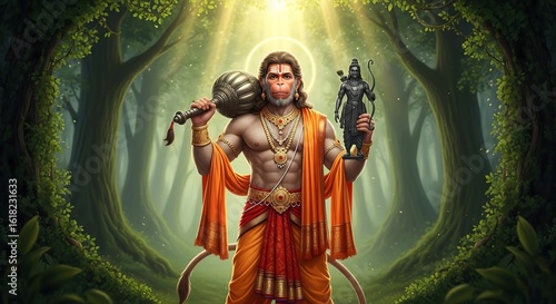 Hanuman with rama statue digital art hindu deity mythology indian god spiritual wallpaper hd image