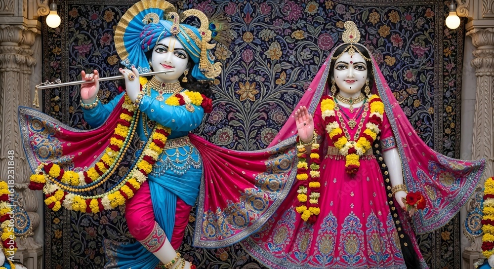 Fototapeta premium Krishna and radha deities hinduism sculpture hindu gods hindu deities hindu religion hindu art