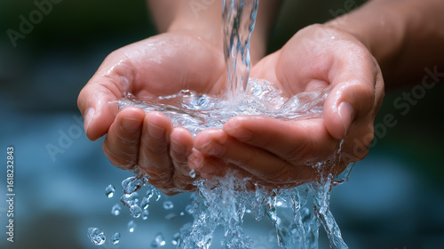 Wallpaper Mural Hands catching and holding clear water under a stream on a dark blue background.
 Torontodigital.ca
