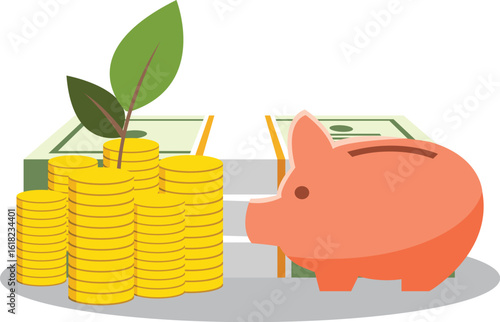 Dollar Money Coin Financial Money Management Growth Concept Art Vector Illustration