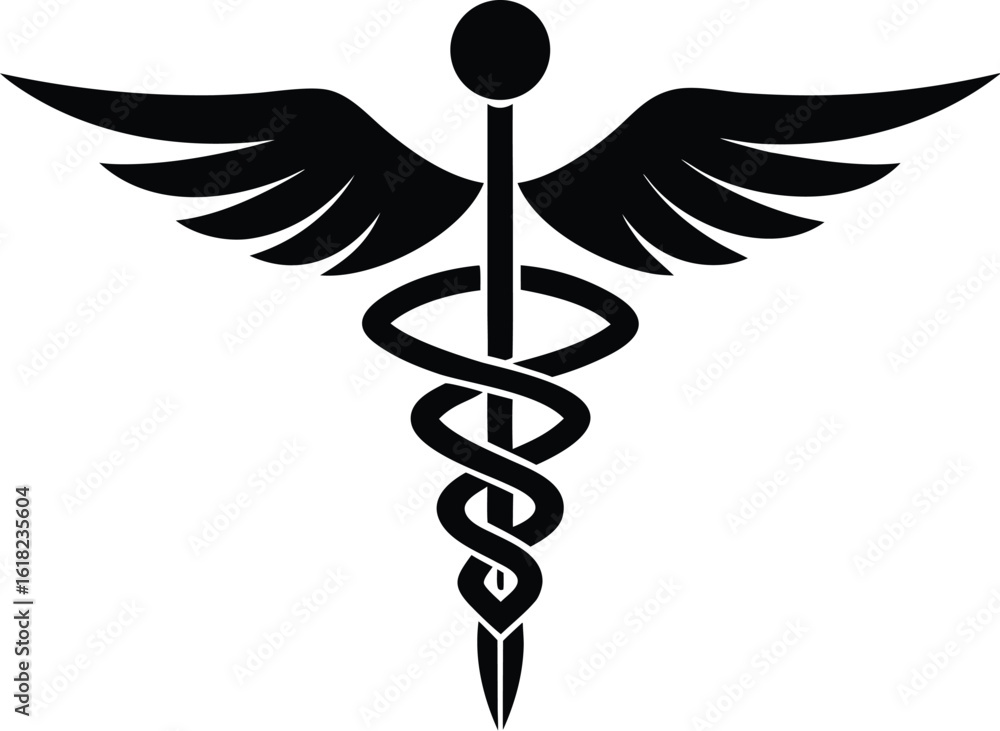 Caduceus medical symbol, health science icon, disease silhouette vector, medicine logo design, clinical emblem graphic Caduceus medical symbol, health science icon, disease silhouette vector, medicine logo design, clinical emblem graphic