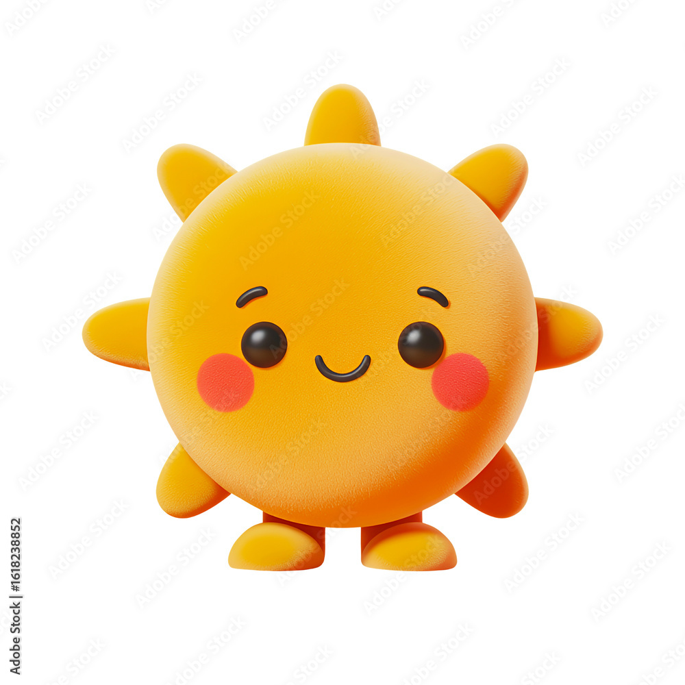 Cheerful Cartoon Sun Character with Kawaii Face Cheerful Cartoon Sun Character with Kawaii Face