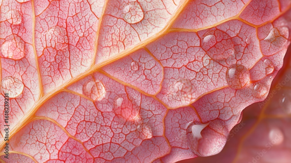 Obraz premium Close-up of a vibrant leaf with water droplets (1)