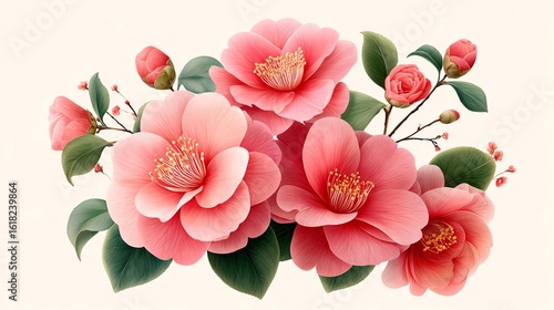 Pink Camellia Bouquet: A delicate arrangement of blooming pink camellias showcases nature's artistry, bringing beauty and serenity to any space.