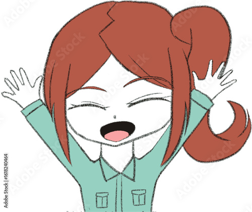 デフォルメ作業着女子　喜ぶ