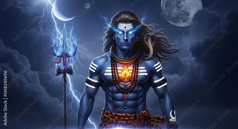 Naklejka premium Shiva hindu god wallpaper hd image for desktop and mobile background spiritual art india