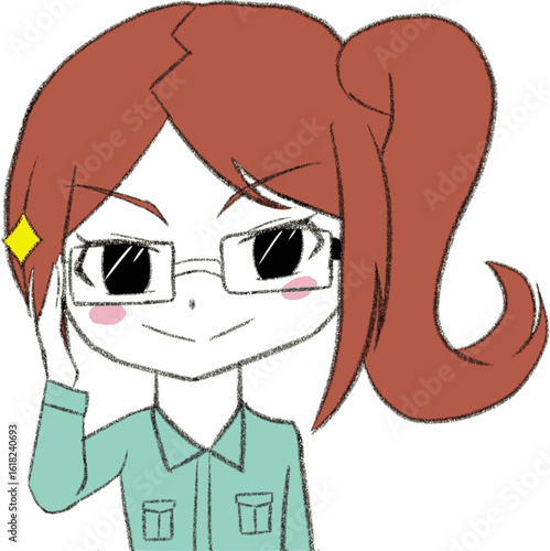 デフォルメ作業着女子　眼鏡