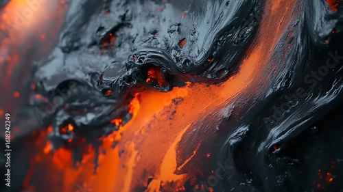 Wallpaper Mural Flowing Lava with Black Rock Formations in Background Torontodigital.ca