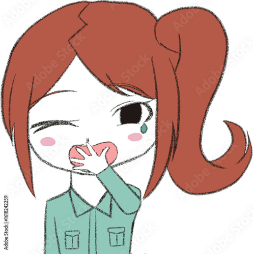 デフォルメ作業着女子　あくび