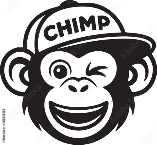 Canvas Print Winking Chimp monkey Cartoon  with Cap