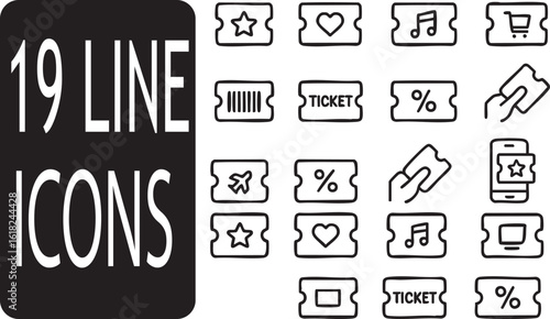 Ticket Icons set coupon line outline vector icon set for simple ticket stub and pass graphics