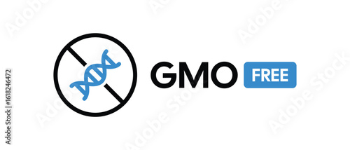 GMO FREE Label with Crossed DNA Strand in Black Circle – Genetically Modified Organism-Free Label for Safe Ingredient Packaging, Transparent Emblem for Food, Supplements, and Eco Products