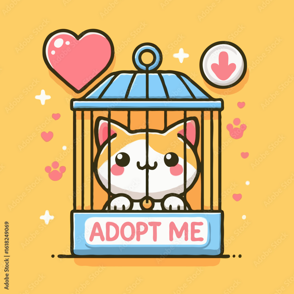 Fototapeta premium Cute Illustration of a Puppy in a Cage with an