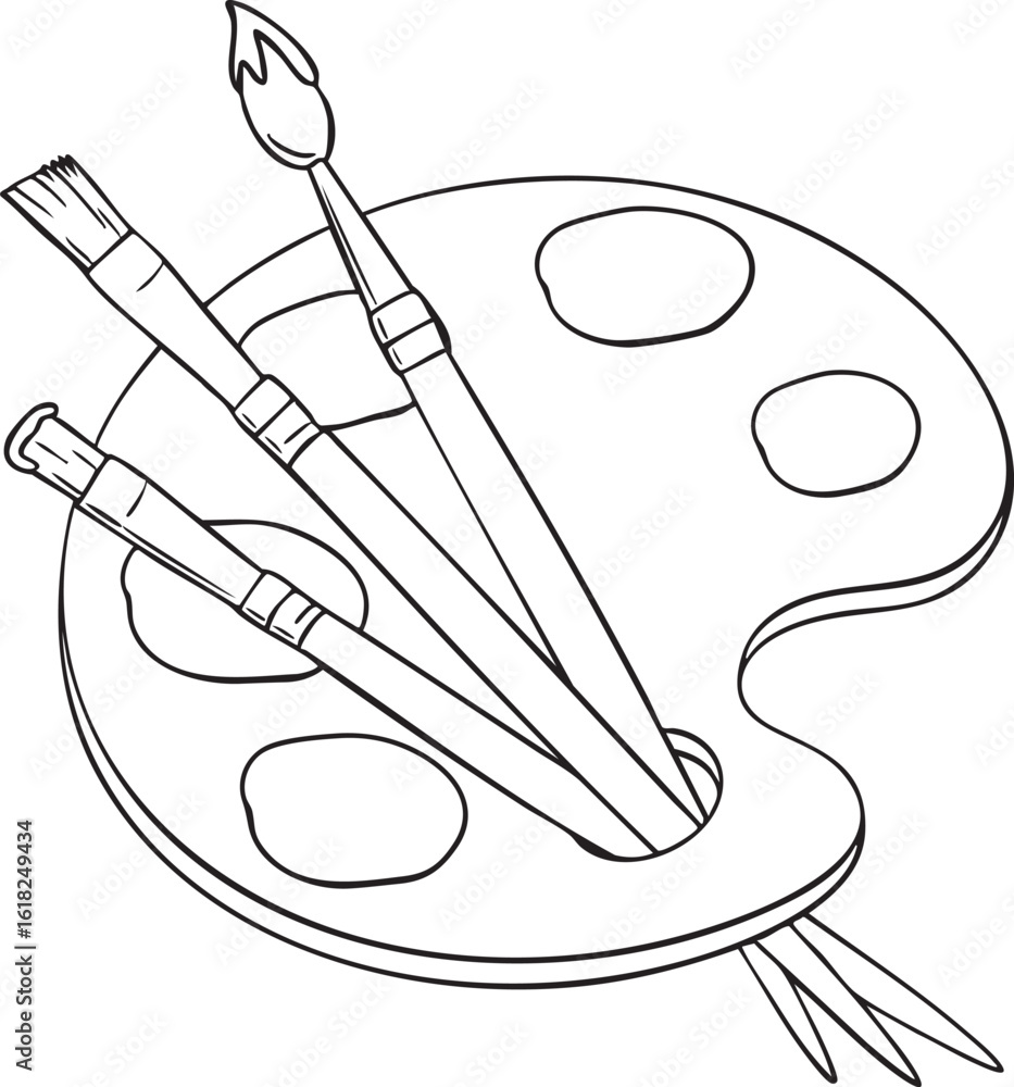 Artist brushes and palette minimalism isolated vector illustration