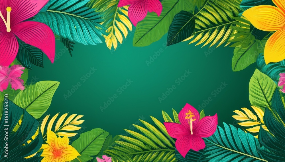 Fototapeta premium tropical floral frame with vibrant leaves