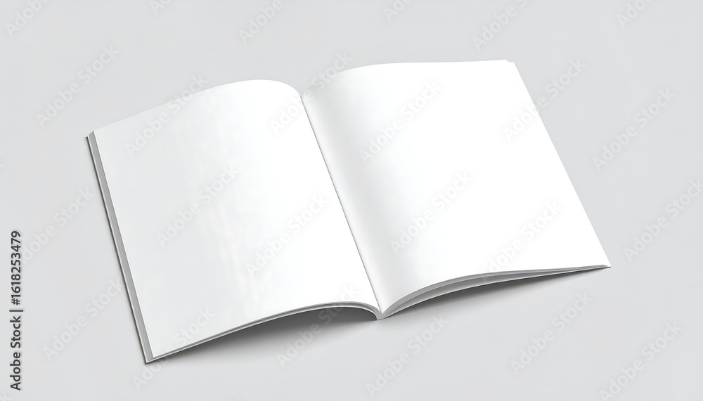 Open Blank Magazine Mockup with White Pages and Soft Lighting on Gray Surface Open Blank Magazine Mockup with White Pages and Soft Lighting on Gray Surface