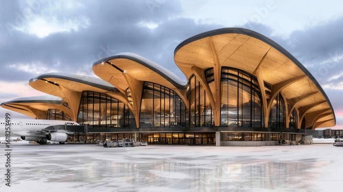 Modern Wave Shaped Airport Terminal in Winter