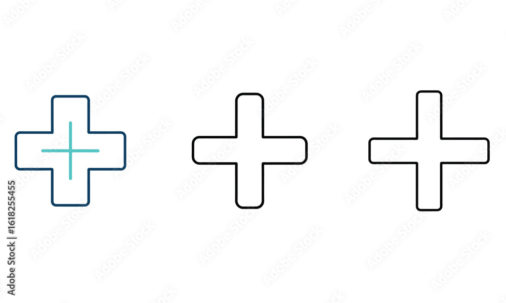 Obraz premium Triple Cross Icon Set – Minimal Medical Symbols in Blue, Turquoise, and Black Outlines for Healthcare