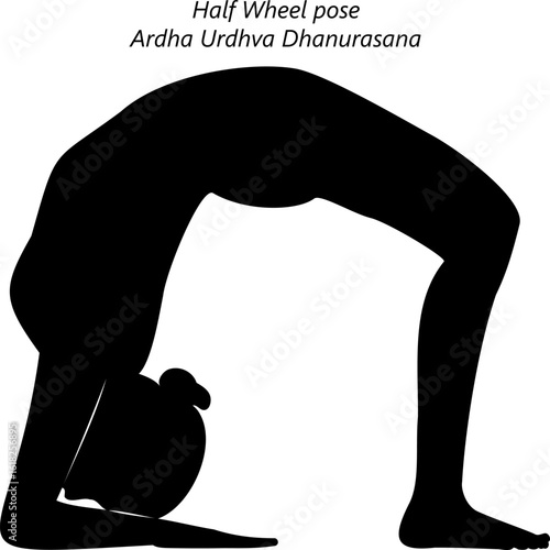 Silhouette of woman practicing Ardha Urdhva Dhanurasana yoga pose. Half Wheel yoga pose. Isolated vector illustration