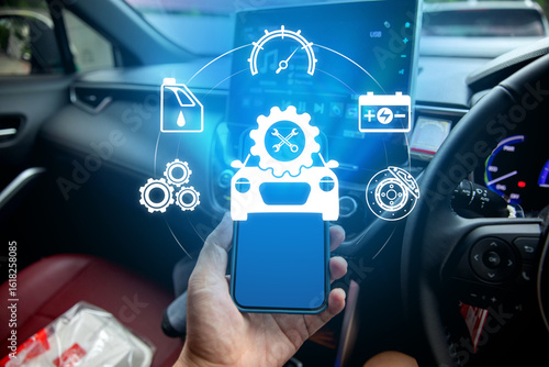 Smart car app concept featuring Car App-Connect — a mobile interface for intelligent vehicle management. Ideal for themes related to automotive technology, mobile diagnostics, and connected driving.