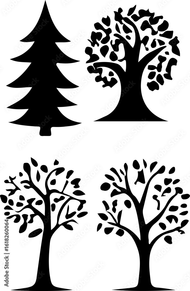 Obraz premium Tree Silhouette Vector Set, Forest Tree Silhouette Collection, Minimal Tree Silhouette Pack, Pine Tree Silhouette Vector Art, 