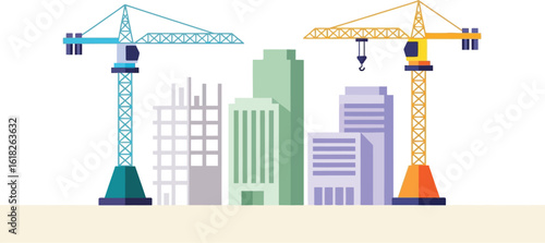 City construction cranes and buildings illustration vector stock image download now free