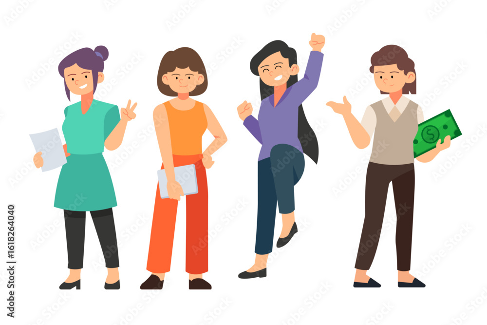 businesswoman in casual characters set businesswoman in casual characters set