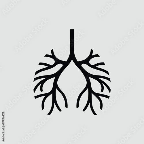 Black line drawing of lungs on a light gray background respiratory anatomy