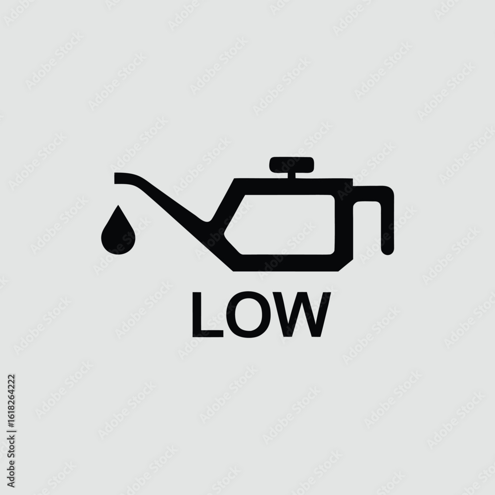 Obraz premium Black oil can symbol with drop and word low on gray background liquid
