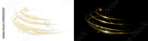 Gold, shimmer, swirl, flash, motion glowing magic trail PNG with transparent background. Perfect PNG Overlay for fantasy, celebration, or dynamic design effects.