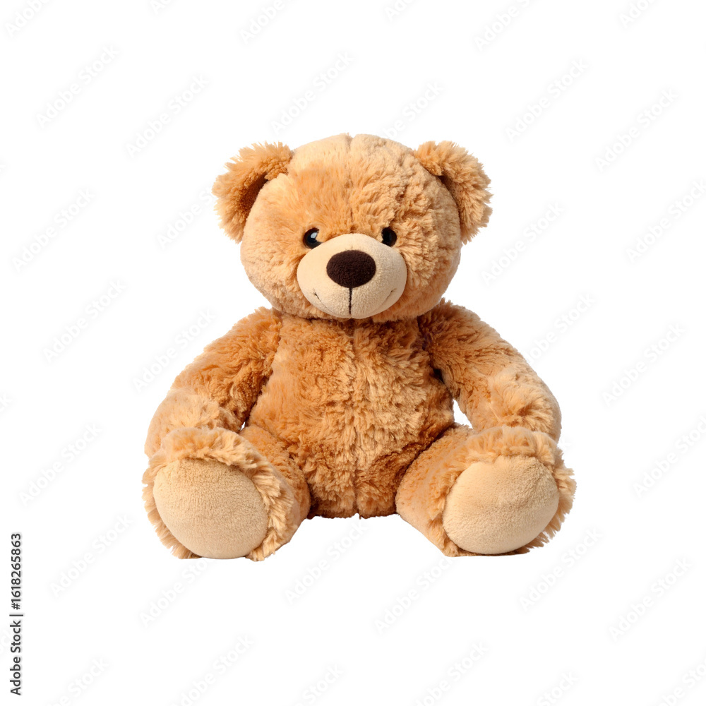 Obraz premium Adorable Plush Teddy Bear Sitting Png , Comfortably on a Plain