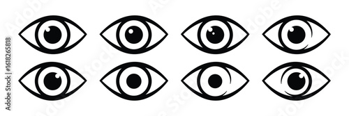 Eye vision view sight icon collection in modern minimal line design for user interface and digital flat editable vector illustration.