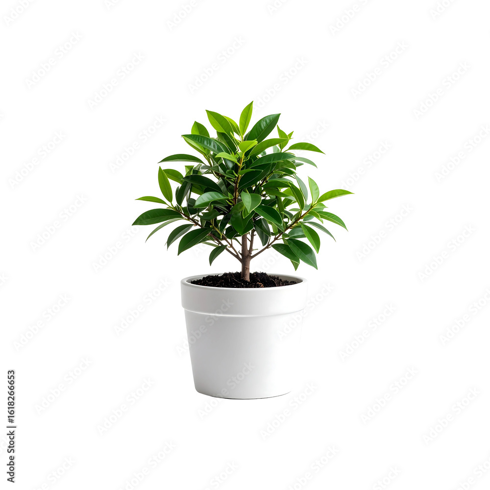 Fototapeta premium Small Ficus plant in a white Png , pot isolated on a