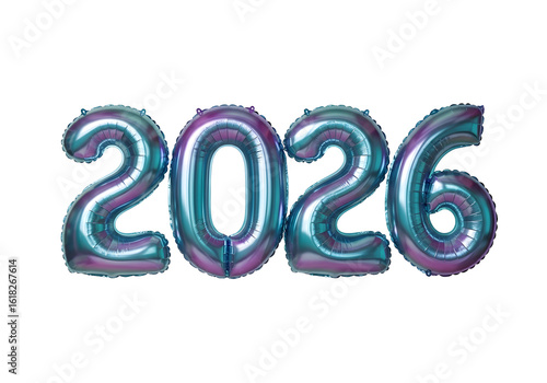 2026 metallic balloon numbers in blue and purple for new year celebration