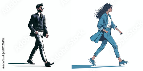vector image of a man and a woman walking