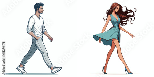 vector image of a man and a woman walking