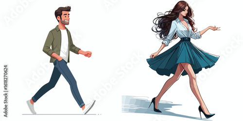 vector image of a man and a woman walking