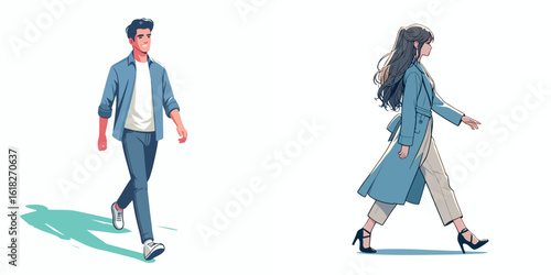 vector image of a man and a woman walking