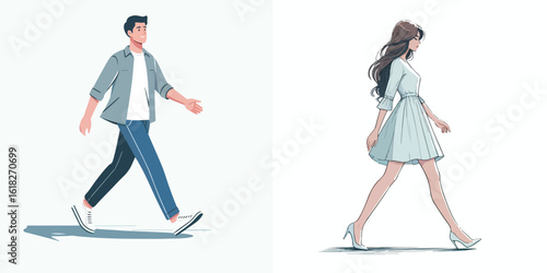 vector image of a man and a woman walking