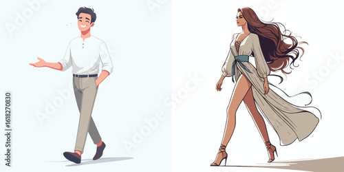 vector image of a man and a woman walking