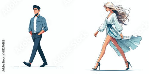 vector image of a man and a woman walking