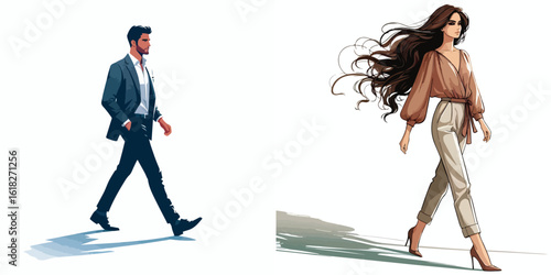vector image of a man and a woman walking