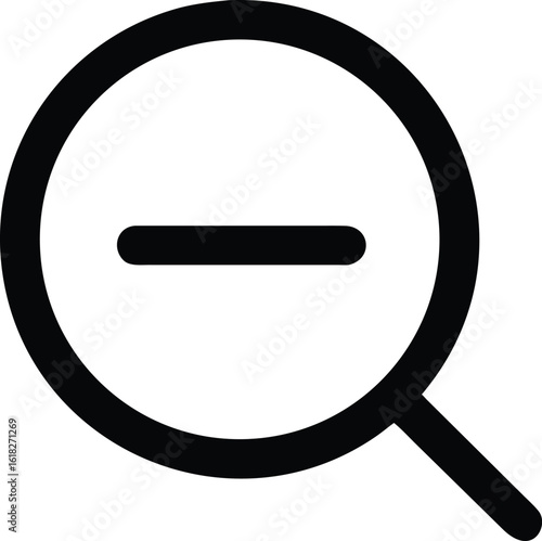 Vector art of a magnifying glass icon with a minus sign indicating zoom out functionality for user interface
