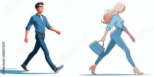 vector image of a man and a woman walking