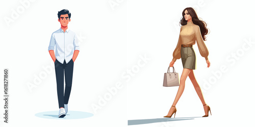 vector image of a man and a woman walking
