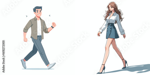 vector image of a man and a woman walking
