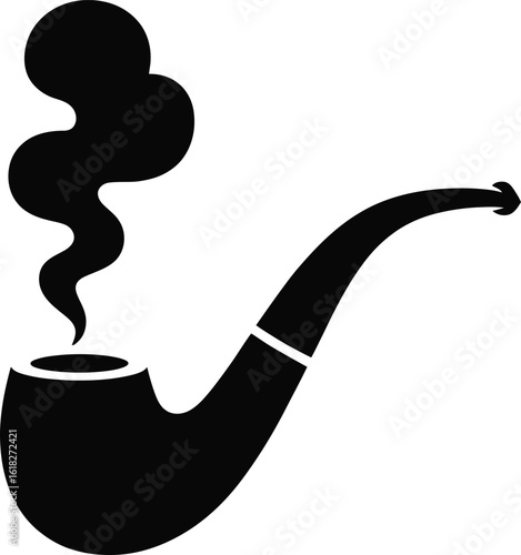 Vintage Smoking Pipe Icon – Retro Tobacco Silhouette Illustration with Smoke