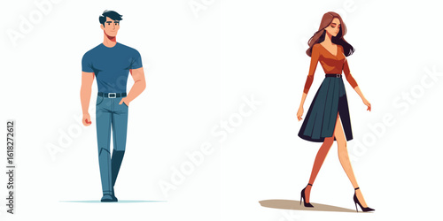 vector image of a man and a woman walking