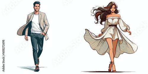 vector image of a man and a woman walking