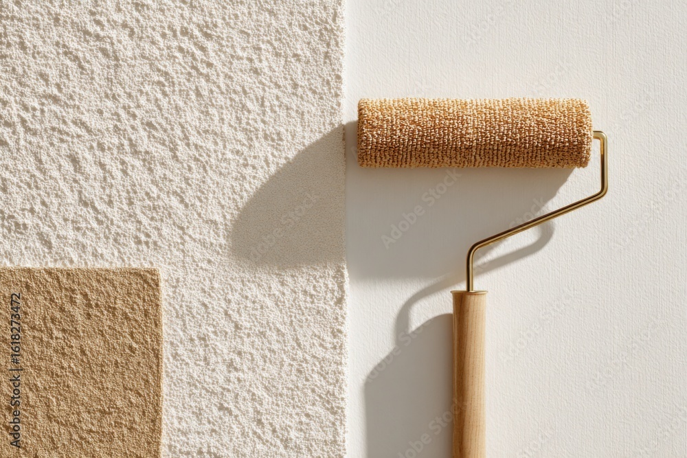 Obraz premium Textured paint roller applying natural fiber wall covering